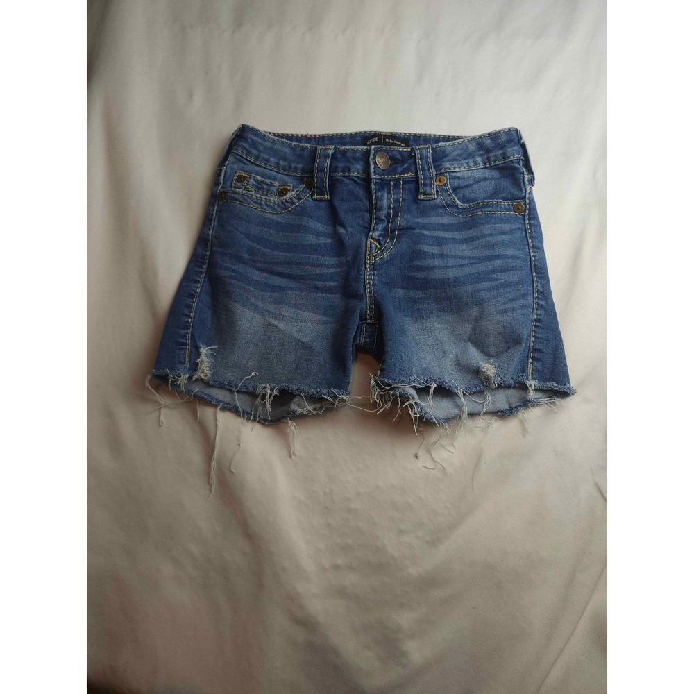 True Religion Jayde Mid Rise Classic Denim Shorts Medium Wash Cut Off Size 26